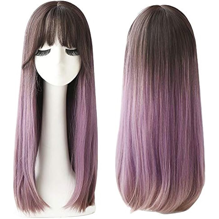 DILLARDS Lialisai Lolita Long Straight Hair Fringe Wigs For Women Elegant Wig Heat Resistant Synthetic Wigs Cosplay (Colour : S 22 10 85 Hr, Stretched Length : 24 Inches) - Image 2